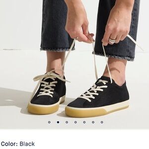 Rothy's Black Knit Lace-Up Sneakers with Cream Laces and Gum Sole